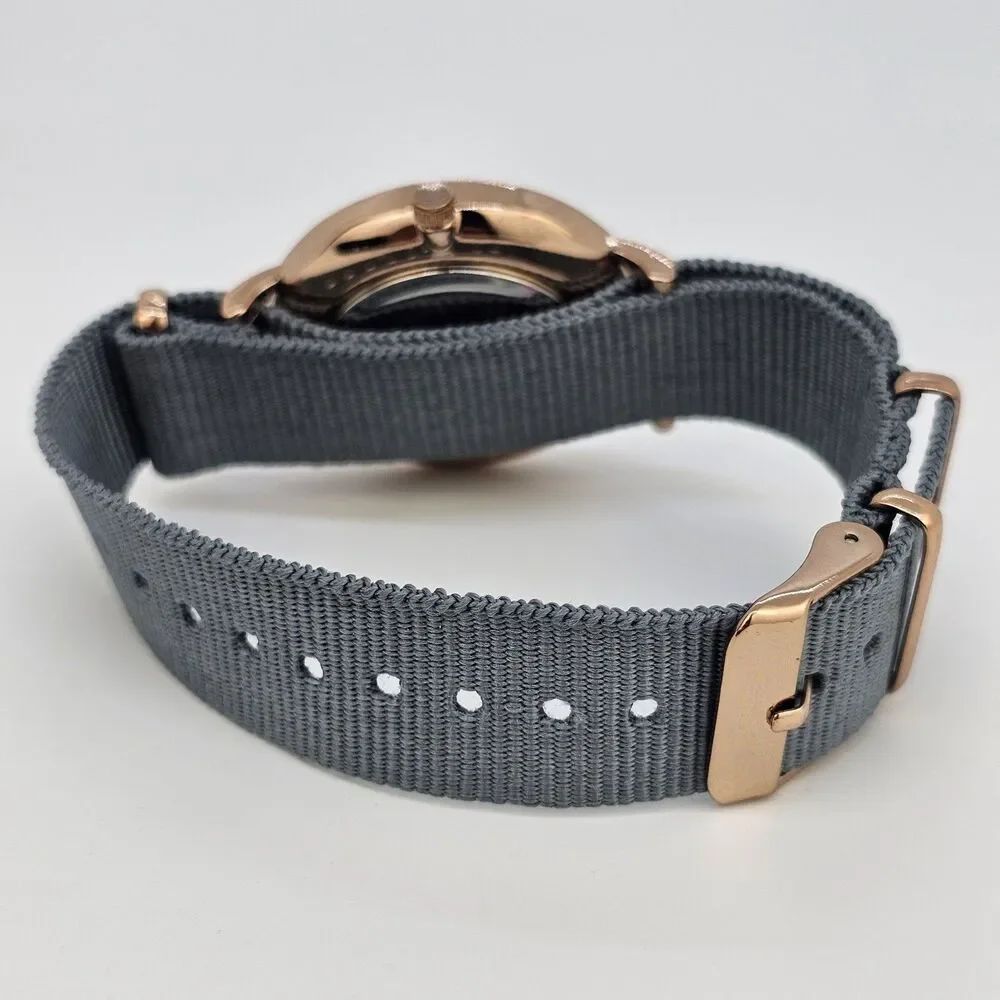 Unisex Watch 38MM Dark Gold Gray Dial Gray‎ Canvas Band Strap New Battery